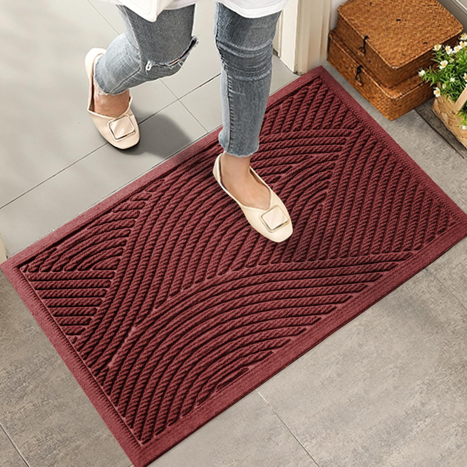 Hiyard Sturdy Front Door Mat, Absorbent Muddy Dirt Resist Welcome Door Mats Outdoor Indoor, Stain And Fade Resistant, Non-Slip B